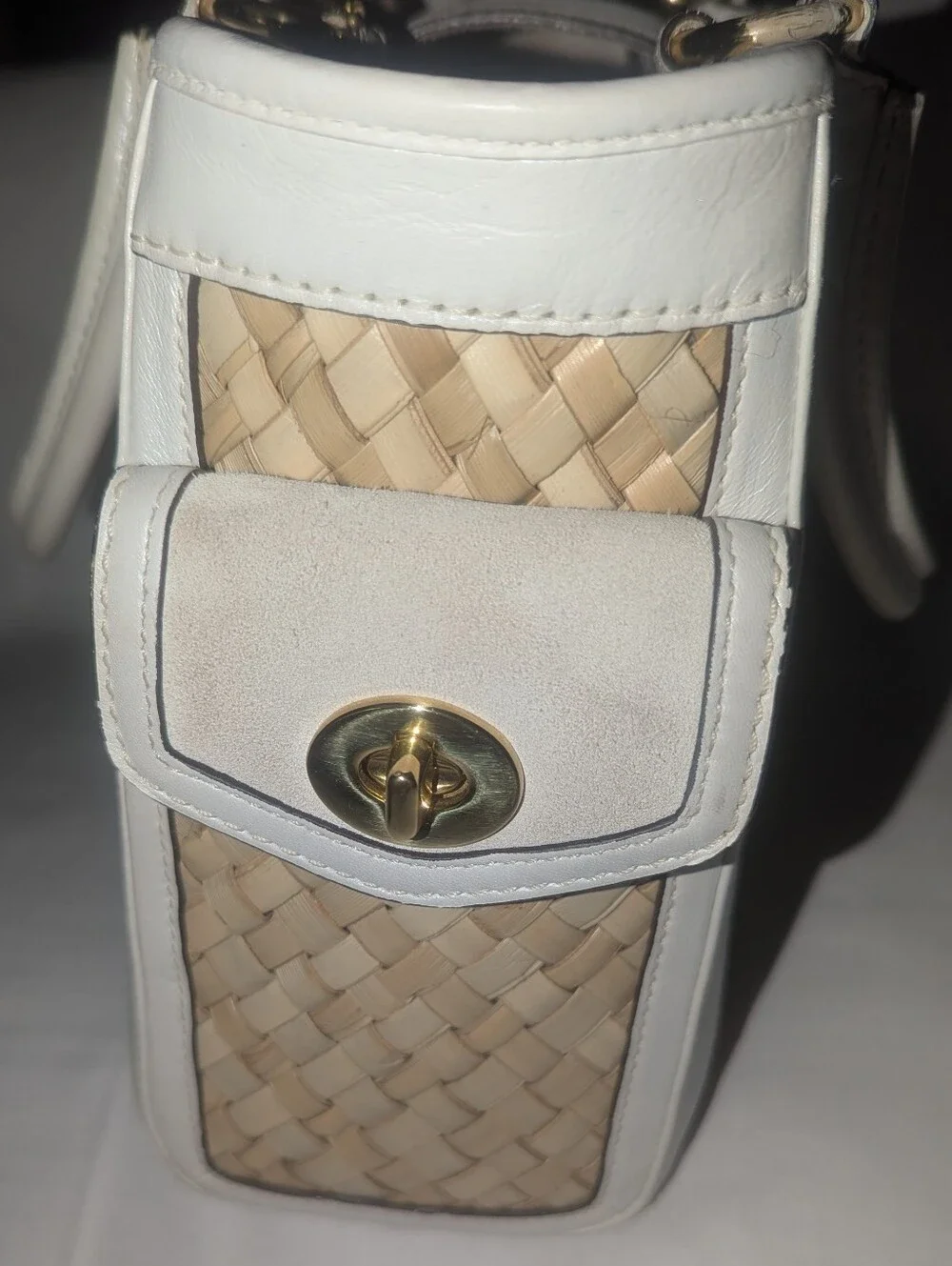 Vintage Coach Hamptons Y2K Woven Satchel in Natural and White Leather 4419